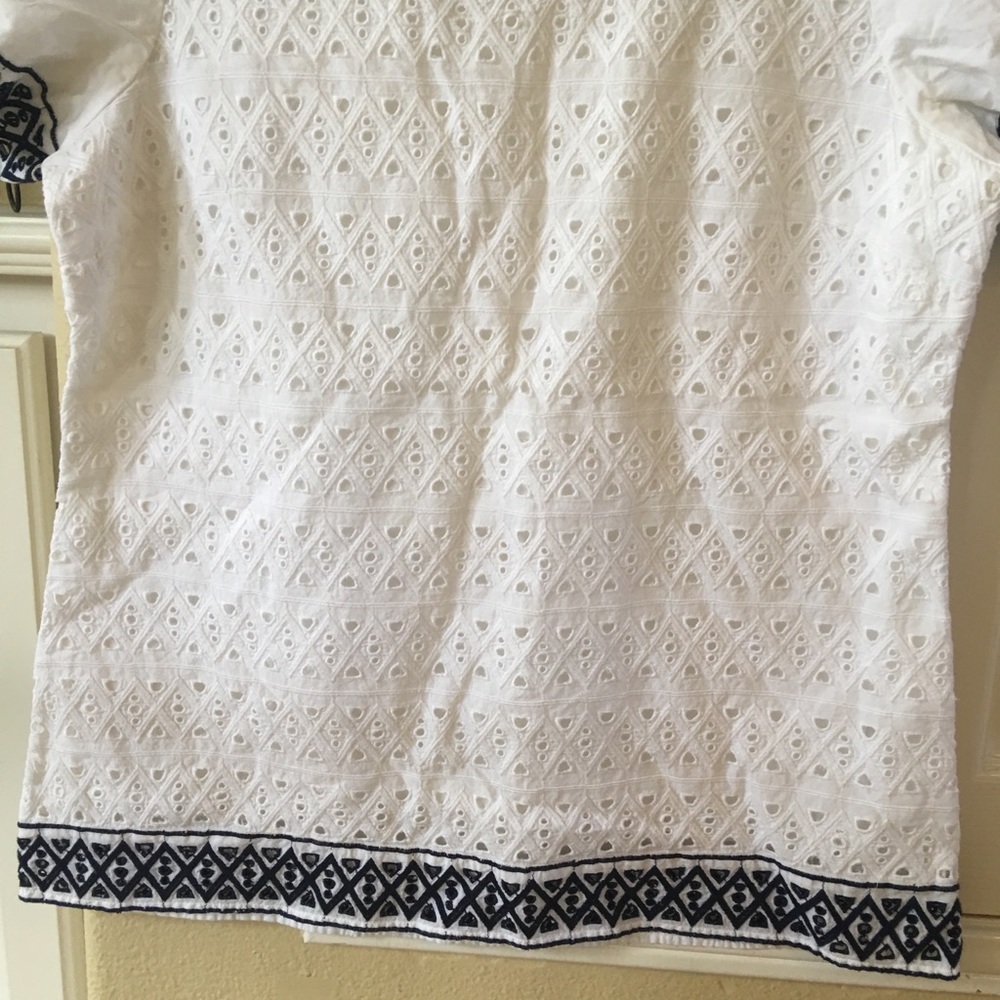 Catherine Malandrino eyelet cotton linen top black embroidery trim - Picture 3 of 7